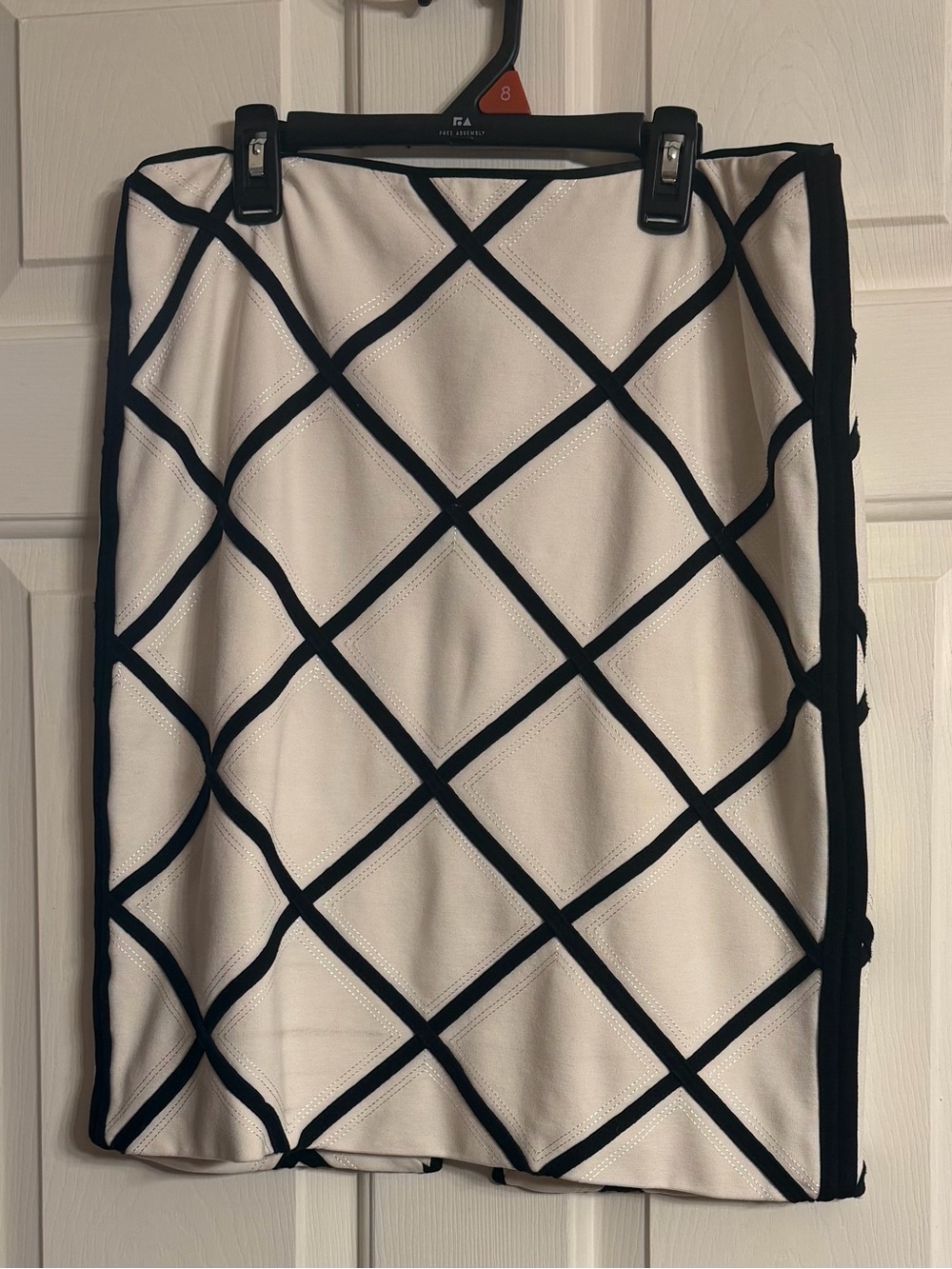 White House Black Market Black and White Diamond-Grid Midi Skirt size 6